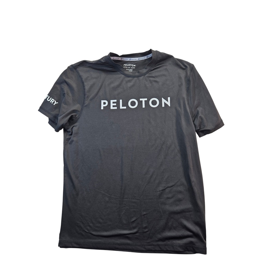 Peloton Shirt Mens Medium Black Century 100 Activewear Short Sleeve Workout Tee